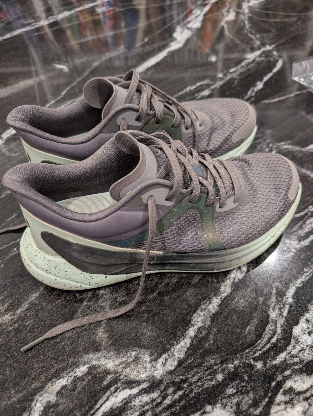 Women’s Lululemon Blissfeel Neutral Gray Running Shoes with Mint Accents